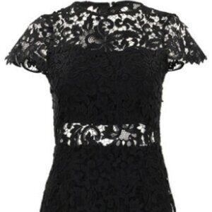 Alice + Olivia Clover black open back lace midi bodycon dress, size 14, like new